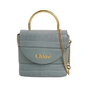 Chloe Blue Croc-Embossed Mini Bag with Gold Accents